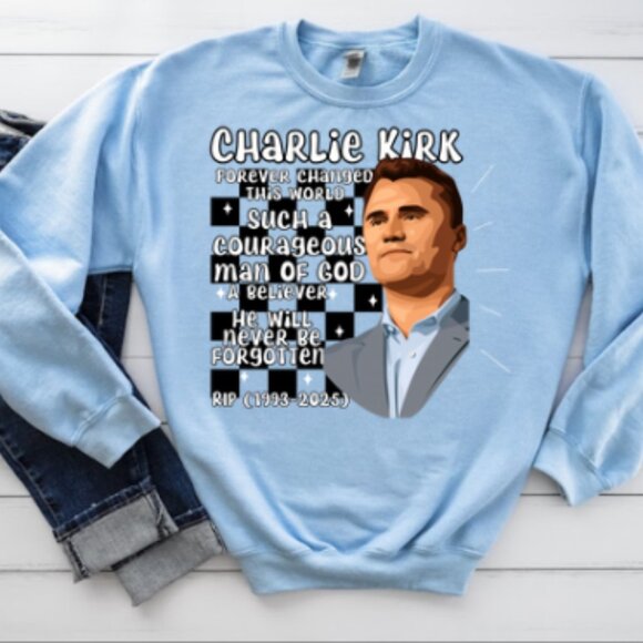 Charlie Kirk Light Blue Sweatshirt Small-3X - Picture 1 of 1